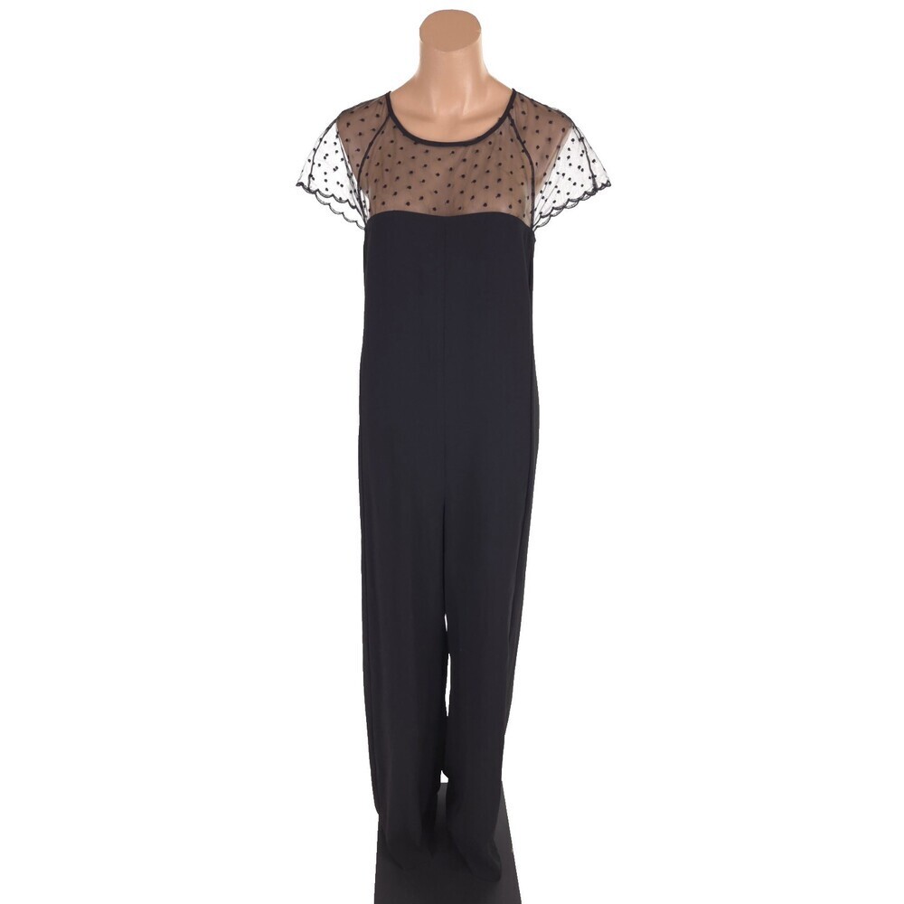 Atos Lombardini Short Sleeve Sheer Jumpsuit Size 40 6 S Womens Black Romper $465
